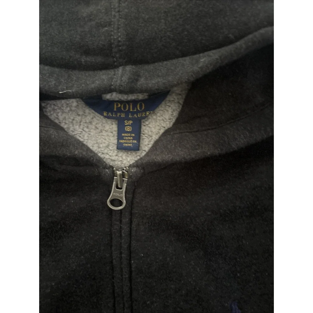Boys Ralph Lauren Polo Zip Up Hoodie Size 8 Dark Heather Grey